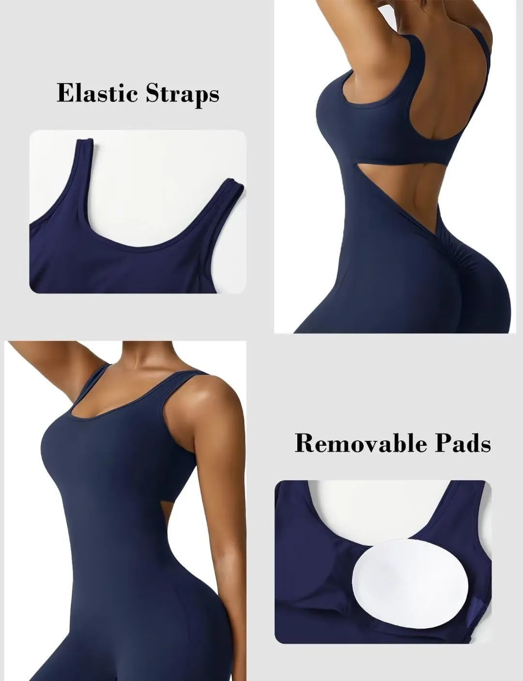 Vertvie Sleeveless Flare Jumpsuits for Women Sexy Backless Bodycon V Back Scrunch Butt Yoga Rompers Seamless Workout Bodysuit
