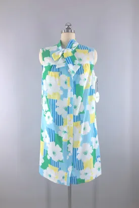 Vintage 1960s Blue Floral Summer Dress