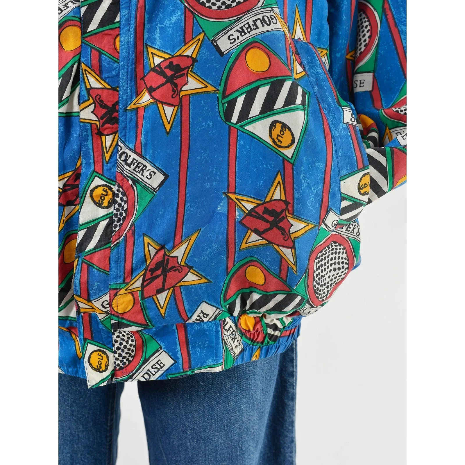 Vintage 90s Silk Golfer's Paradise Jacket | Golf Print Silk Bomber Jacket Unisex size L XL