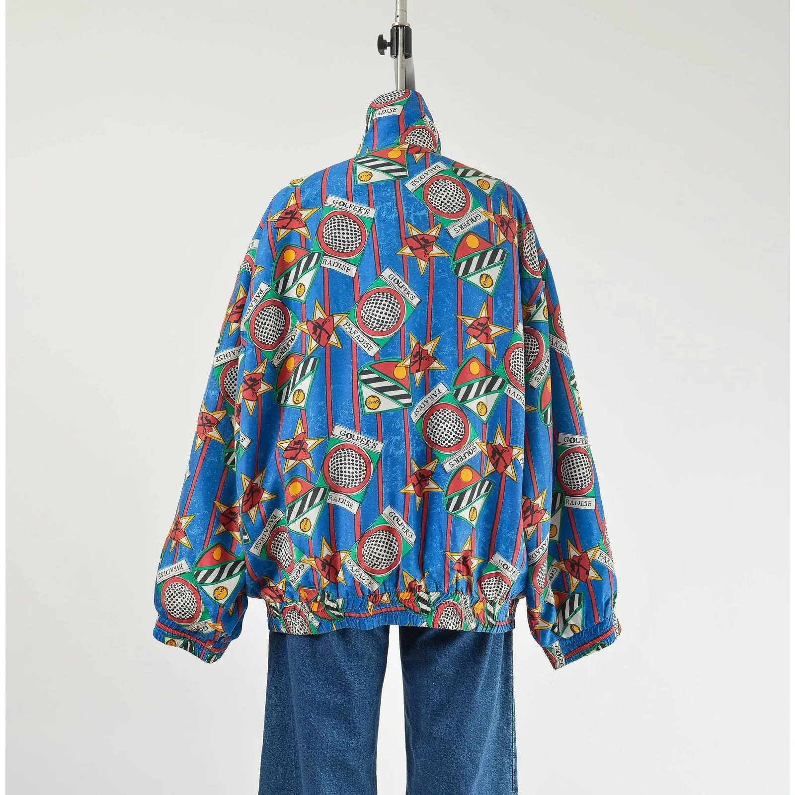 Vintage 90s Silk Golfer's Paradise Jacket | Golf Print Silk Bomber Jacket Unisex size L XL