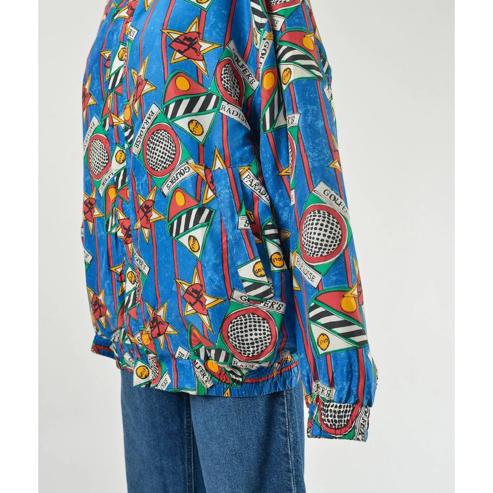 Vintage 90s Silk Golfer's Paradise Jacket | Golf Print Silk Bomber Jacket Unisex size L XL