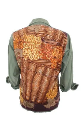 Vintage Military Jacket Reclaimed With Silk "Vendanges " Scarf