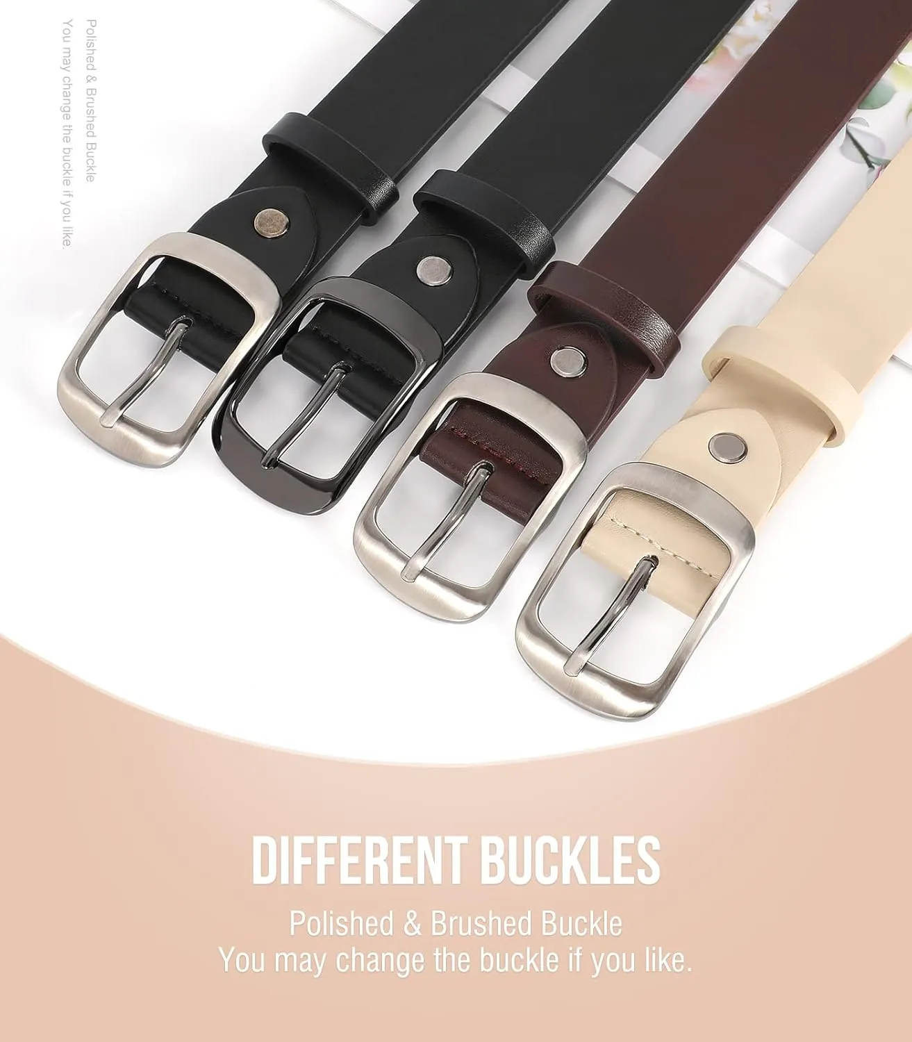 VONMELLI 2 Packs Women Leather Belts for Jeans Fashion Leather Ladies Waist Belt