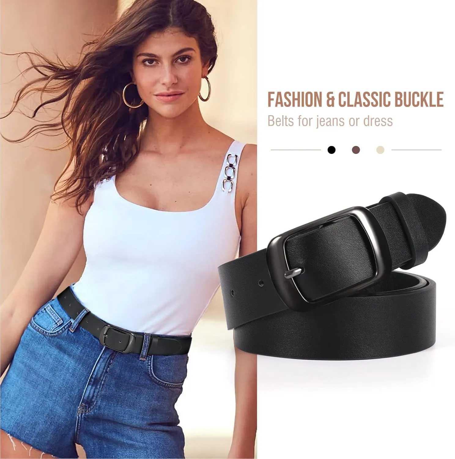 VONMELLI 2 Packs Women Leather Belts for Jeans Fashion Leather Ladies Waist Belt