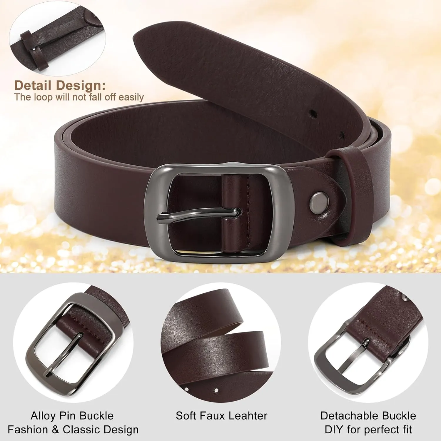VONMELLI 2 Packs Women Leather Belts for Jeans Fashion Leather Ladies Waist Belt