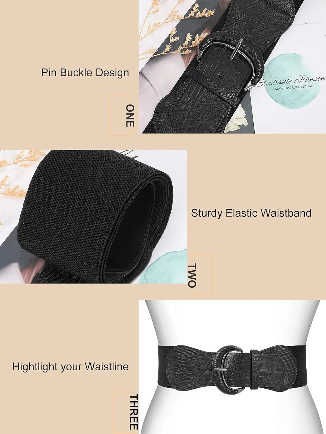 WHIPPY 3 Pack 4 Pack Women Wide Elastic Waist Belt Vintage Stretchy Belt Waistband for Ladies Dresses