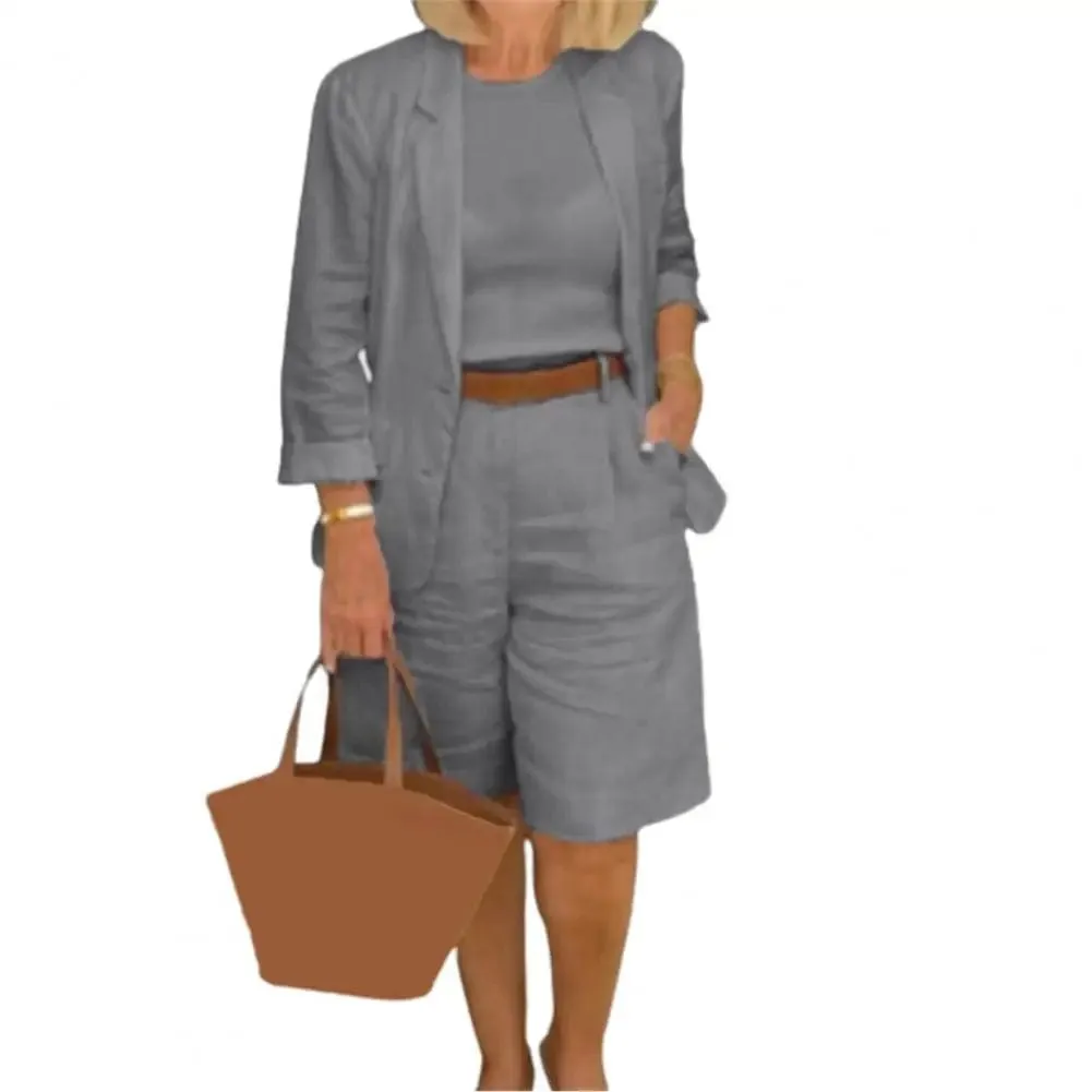 Women's Blazer Suit 2 Piece Set Elastic Waist Thin Blazer Shorts Summer Outfit