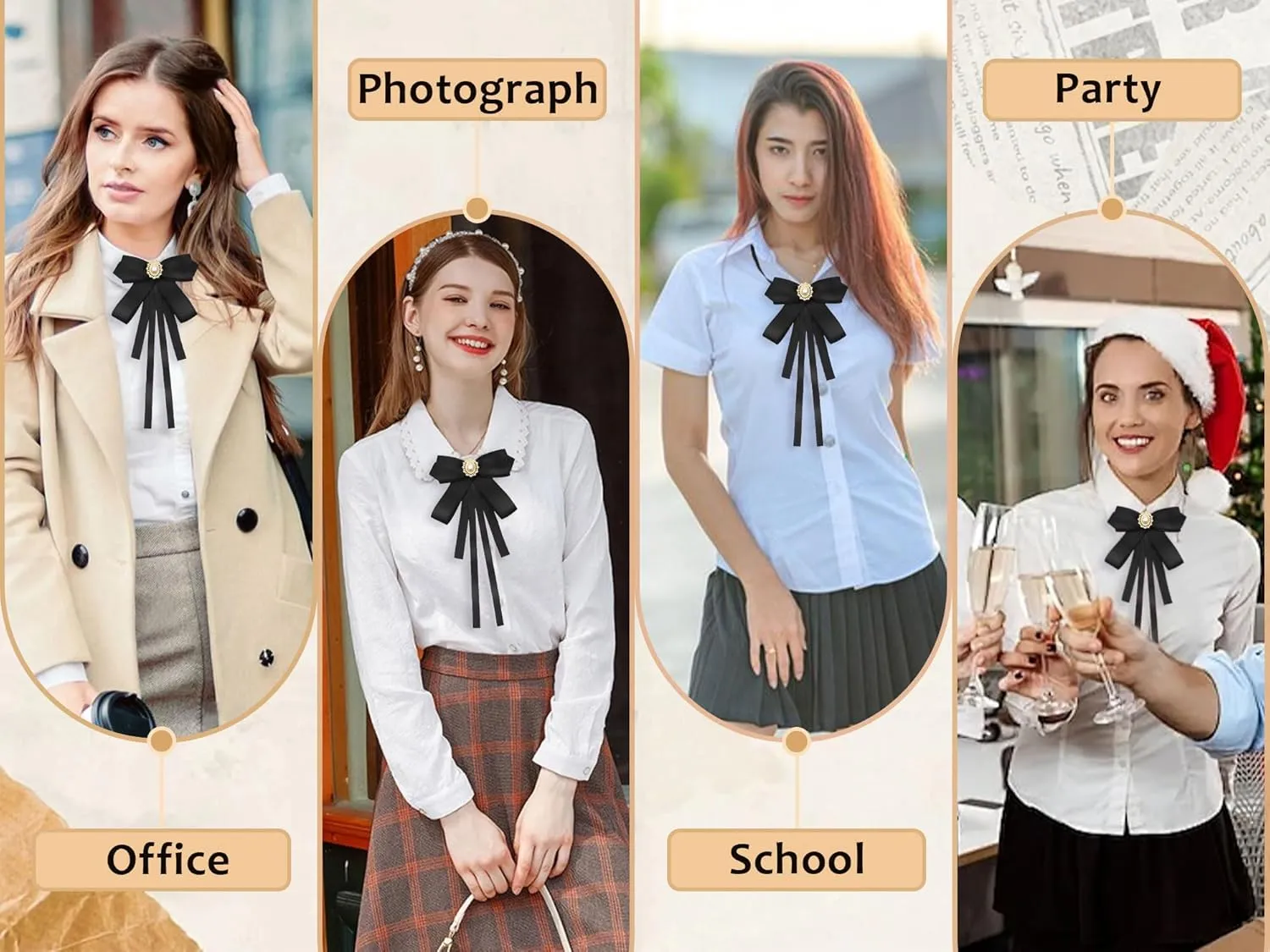Womens Bow Tie, Clip on Bow Ties Pre Tied Bowtie for Women Girls Ribbon Rhinestone Bow Tie for Shirt Uniform Wedding