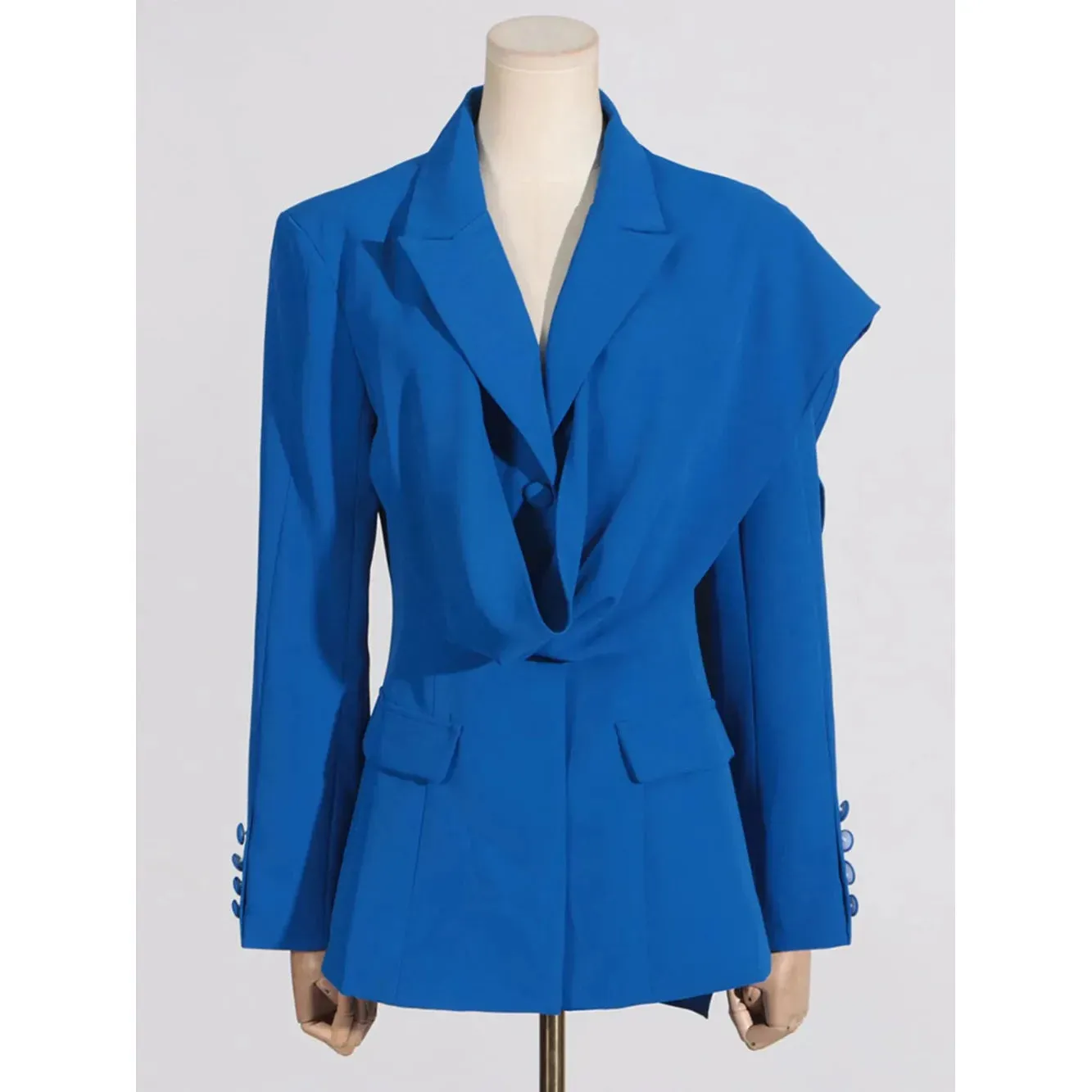 Women's New 2024 Autumn Fashion Long Sleeves Scarf Wrap Design Blazer Jacket