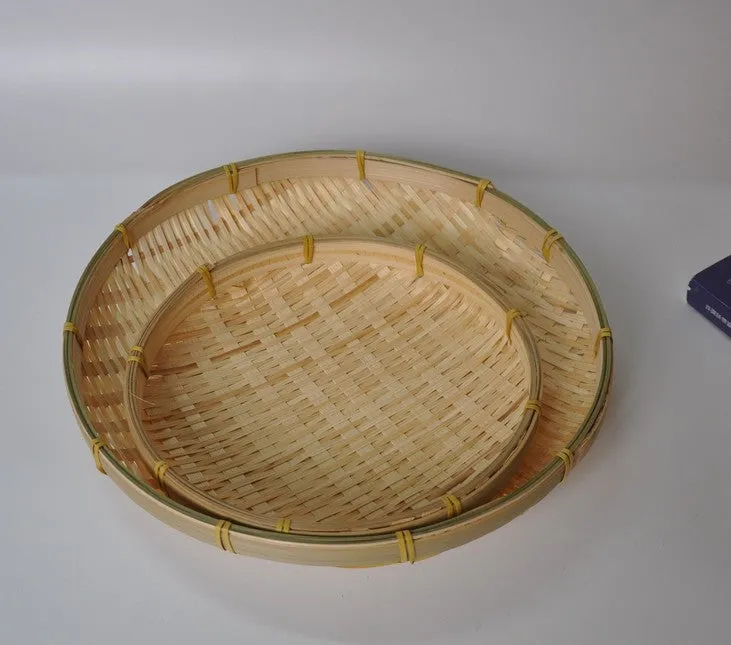 Woven Bamboo Handmade Round Plates Bamboo Fruit Baskets Storage Multiple Use BPT02