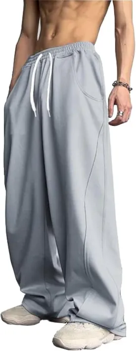 WZIKAI Men's Baggy Sweatpants Elastic Waist Drawstring Wide Leg Sweatpants Casual Loose Baggy Joggers with Pockets