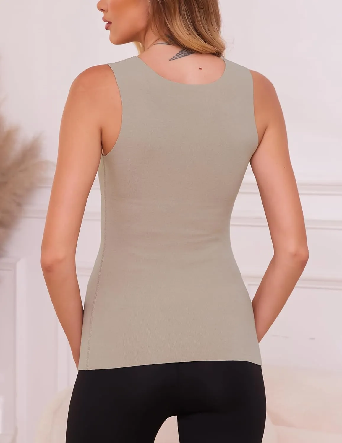 YYA V Neck Basic Tank Tops for Women Thermal Vest Winter Warm Tank-Top Sleeveless Undershirts, S-XXL